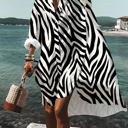 Women's Loose Digital Printing Long-sleeved Lapel Shirt Dress - 𝓢𝓱𝓸𝓹𝓵𝓮𝓬𝔂