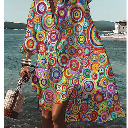Women's Loose Digital Printing Long-sleeved Lapel Shirt Dress - 𝓢𝓱𝓸𝓹𝓵𝓮𝓬𝔂