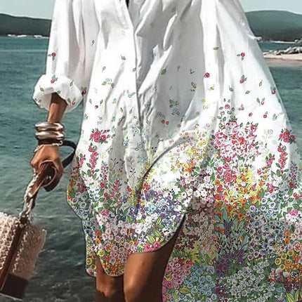 Women's Loose Digital Printing Long-sleeved Lapel Shirt Dress - 𝓢𝓱𝓸𝓹𝓵𝓮𝓬𝔂