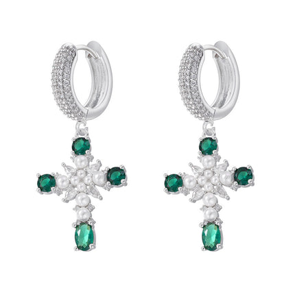 European And American Entry Lux Copper Plating 18K Gold Inlaid Colorful Crystals Cross Earrings - 𝓢𝓱𝓸𝓹𝓵𝓮𝓬𝔂