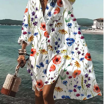 Women's Loose Digital Printing Long-sleeved Lapel Shirt Dress - 𝓢𝓱𝓸𝓹𝓵𝓮𝓬𝔂
