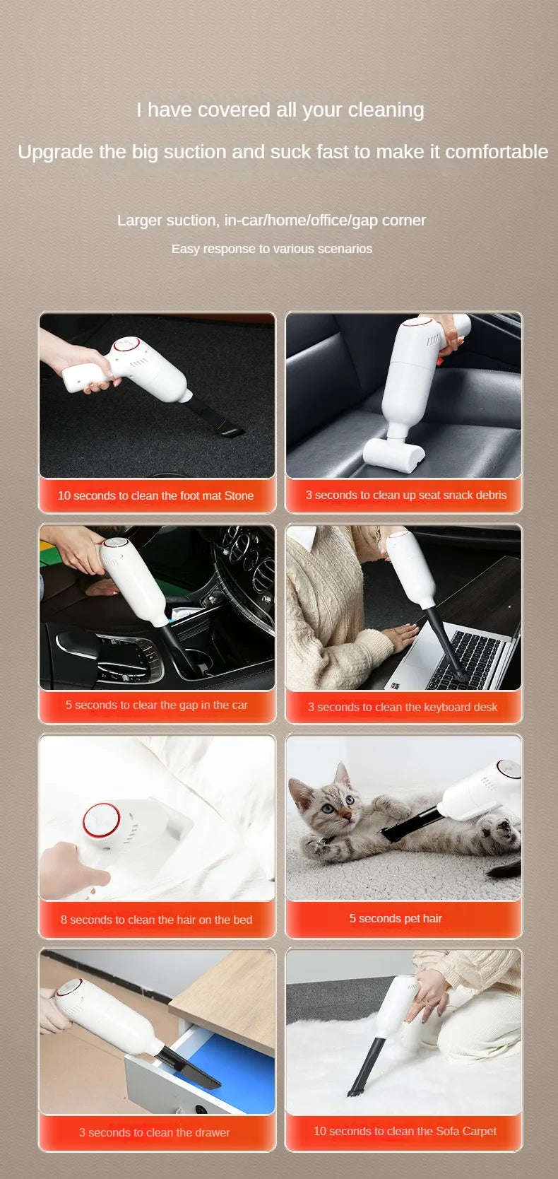 Wireless Handheld Car Vacuum Cleaner Portable 120W High Suction Power Dual Use for Home and Car Rechargeable Auto Cleaning Tool