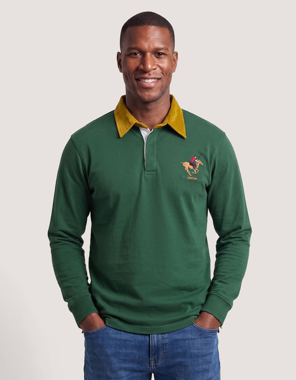 British Green Corduroy Collar Rugby Shirt