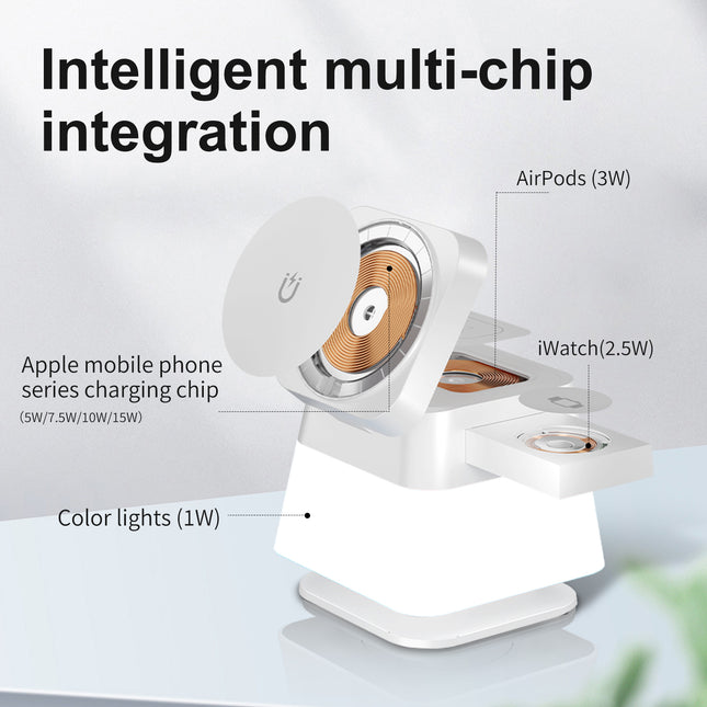 4 In 1 Rotatable Colorful Lighting Wireless Charger Stand For Phone 15 14 13 12 Pro Max 8 7 Holder Magnetic Fast Charging Station - 𝓢𝓱𝓸𝓹𝓵𝓮𝓬𝔂