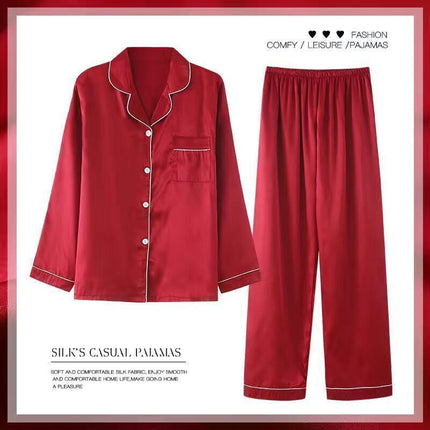 Women's Spring And Autumn Thin Long Sleeve Silk Homewear Two-piece Set - 𝓢𝓱𝓸𝓹𝓵𝓮𝓬𝔂