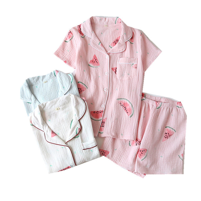 Summer Cotton Crepe Pajamas Short-sleeved Shorts Small Fresh Can Be Worn Outside Ladies' Homewear - 𝓢𝓱𝓸𝓹𝓵𝓮𝓬𝔂