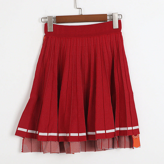 Two-piece Pleated Skirt With Floral Jacquard Lapel Sleeves 