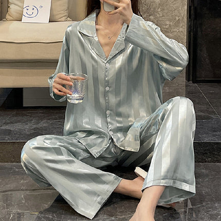 Imitated Silk Pajamas Women's Ice Silk Long Sleeve Loose Homewear - 𝓢𝓱𝓸𝓹𝓵𝓮𝓬𝔂