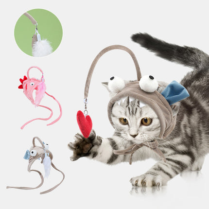 New Head Wearing Feather Funny Cat Stick Funny Cat Toy Stick Gray Big Eye Pet Toys Pet Products - 𝓢𝓱𝓸𝓹𝓵𝓮𝓬𝔂