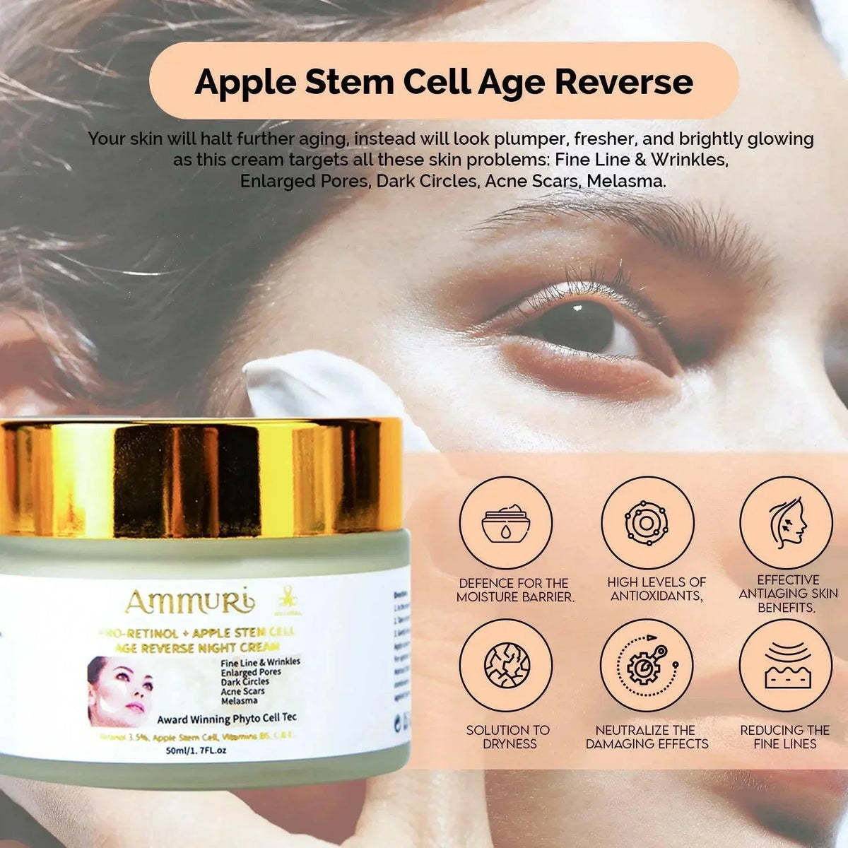Retinol & Apple Stem Cell Face Cream for Fine Lines (50ml) | Ammuri