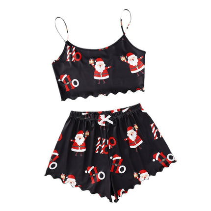 Christmas European And American Thin Pajamas Women's Sleeveless Shorts Milk Silk Simple Casual Two-piece Suit Homewear - 𝓢𝓱𝓸𝓹𝓵𝓮𝓬𝔂