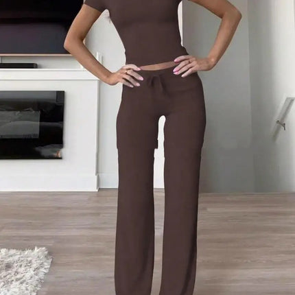 Casual Suit Short Sleeve Top And Trousers Homewear - 𝓢𝓱𝓸𝓹𝓵𝓮𝓬𝔂