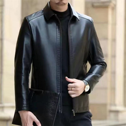 Leather Jacket For Middle-aged Men Leather Clothing With Stand Collar Men Fleece-lined - 𝓢𝓱𝓸𝓹𝓵𝓮𝓬𝔂