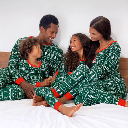 Christmas Print Contrast Color Parent-child Home Service Suit - 𝓢𝓱𝓸𝓹𝓵𝓮𝓬𝔂