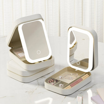Makeup Storage Box With LED Light Mirror Portable Travel Makeup Cosmetics Storage Box Touch Light Storage Organizer - 𝓢𝓱𝓸𝓹𝓵𝓮𝓬𝔂