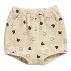 Beige Waffle Teddy Print Top & Shorts Set