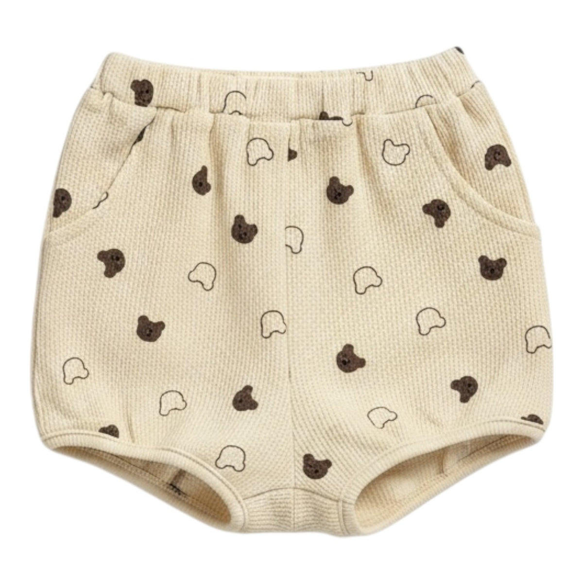 Beige Waffle Teddy Print Top & Shorts Set