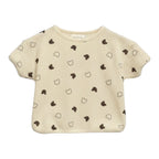 Beige Waffle Teddy Print Top & Shorts Set