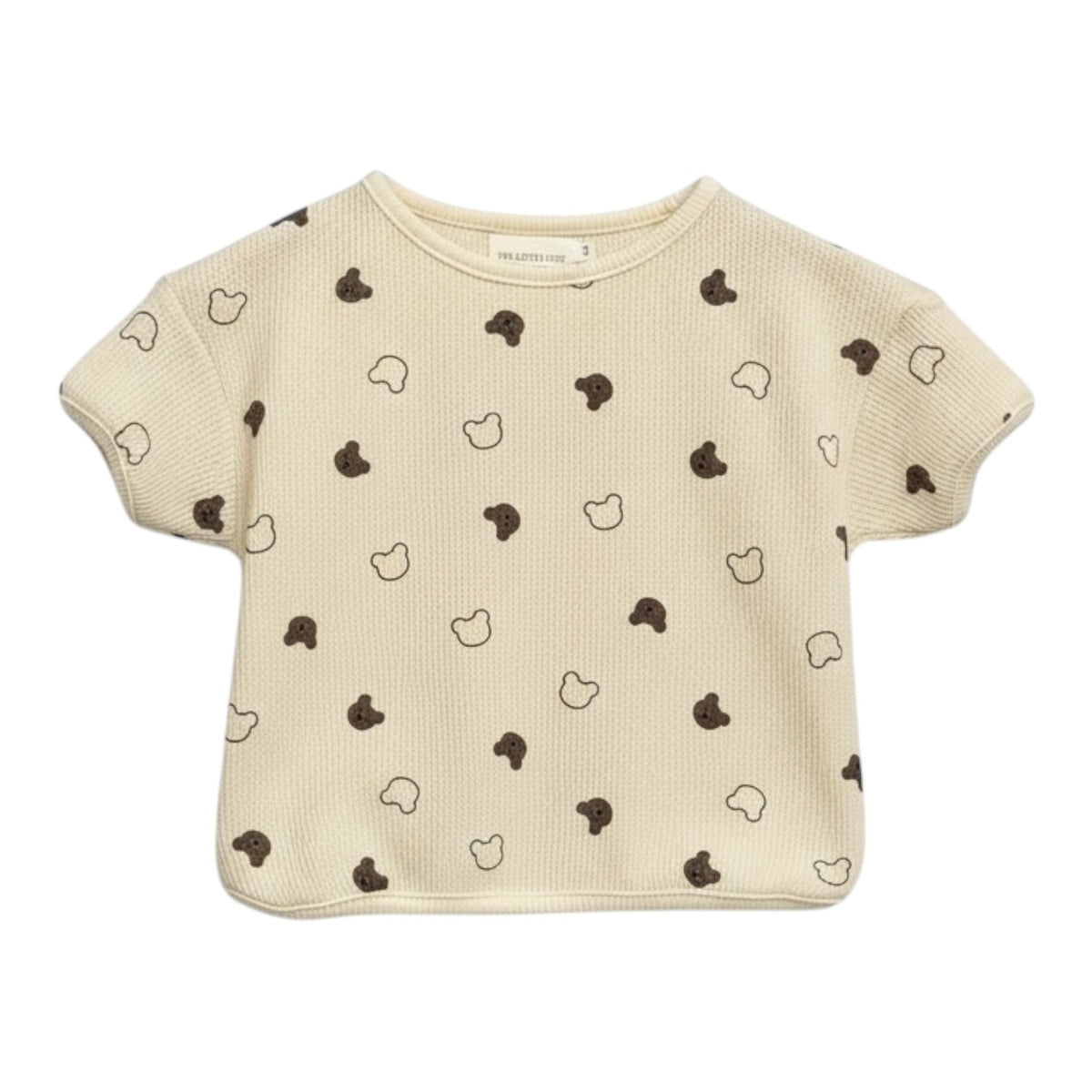 Beige Waffle Teddy Print Top & Shorts Set