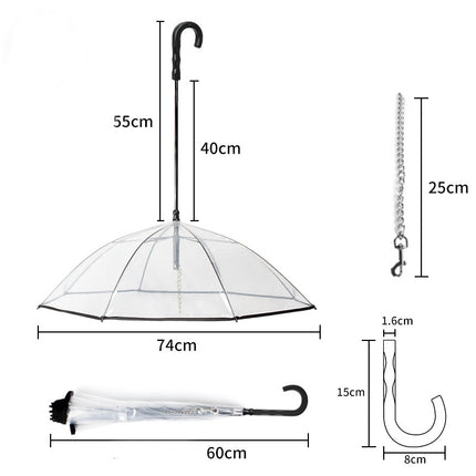 Dog's Transparent Umbrella With Traction Chain Removable Umbrella Pet Products - 𝓢𝓱𝓸𝓹𝓵𝓮𝓬𝔂