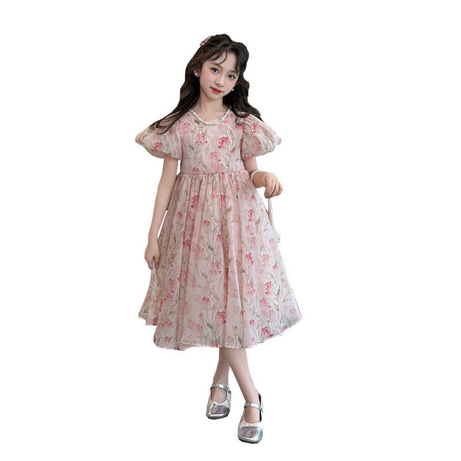 Princess Style Fashionable Children's Puff Sleeve Summer Skirt 