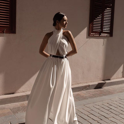 Polyester Women's Sexy Sleeveless Halter Backless Jumpsuit - 𝓢𝓱𝓸𝓹𝓵𝓮𝓬𝔂