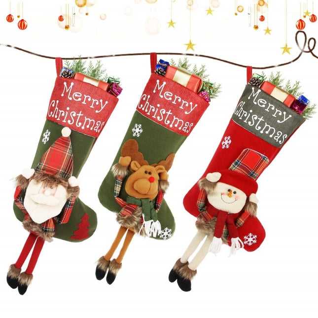 2024 New Year Xmas Big Stockings Set Decorations Christmas 3D Plush Big Sock Christmas Tree Pendant Decorating Supplies - 𝓢𝓱𝓸𝓹𝓵𝓮𝓬𝔂