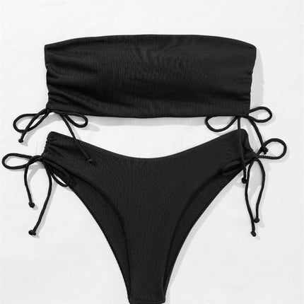 Summer Tube Bikini With Drawstring Design Solid Color Sexy Swimsuit For Beach Party Womens Clothing - 𝓢𝓱𝓸𝓹𝓵𝓮𝓬𝔂