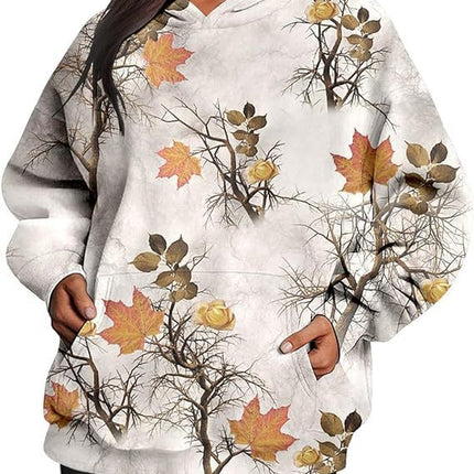 Camouflage Hoodie Maple Leaf Print Oversized Sports Hoodie With Pocket Break - 𝓢𝓱𝓸𝓹𝓵𝓮𝓬𝔂