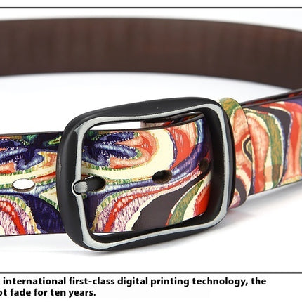 Pure Cowhide Printed Rainbow Graffiti Leather Decorative Belt - 𝓢𝓱𝓸𝓹𝓵𝓮𝓬𝔂
