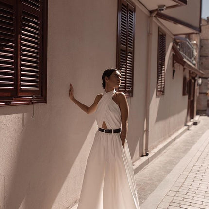Polyester Women's Sexy Sleeveless Halter Backless Jumpsuit - 𝓢𝓱𝓸𝓹𝓵𝓮𝓬𝔂