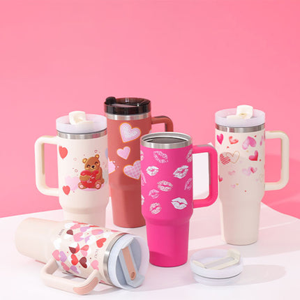 40 Oz Tumbler With Handle Straw Insulated, Stainless Steel Spill Proof Vacuum Coffee Cup Tumbler With Lid Tapered Mug Gifts For Valentine Lover Suitable For Car Gym Office Travel - 𝓢𝓱𝓸𝓹𝓵𝓮𝓬𝔂