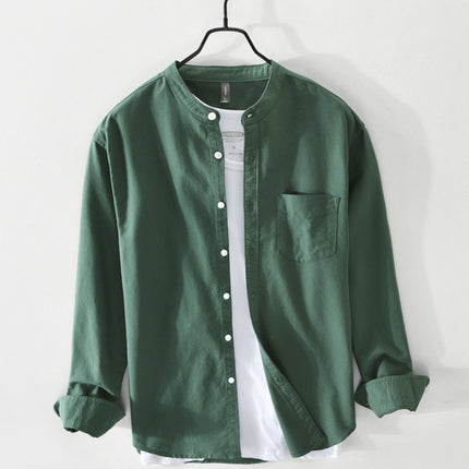 Fashion Stand-Up Collar Solid Color Simple Youth Long-Sleeved Cotton Shirt - 𝓢𝓱𝓸𝓹𝓵𝓮𝓬𝔂
