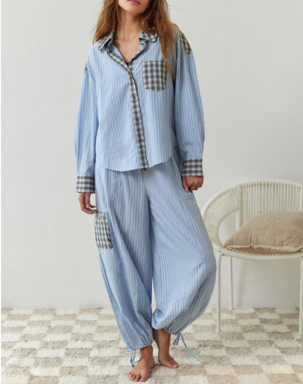 Autumn Women's Clothing Casual Homewear Plaid Shirt Outfit - 𝓢𝓱𝓸𝓹𝓵𝓮𝓬𝔂
