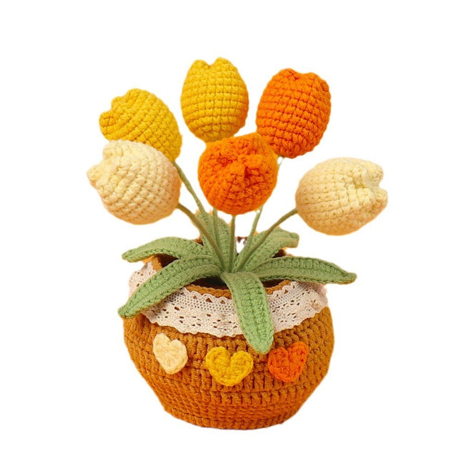 Finished Handmade Wool Woven Home Decoration Tulip Potted Plant - 𝓢𝓱𝓸𝓹𝓵𝓮𝓬𝔂