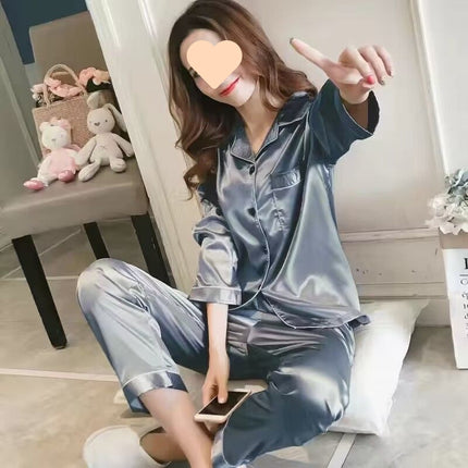 Women's Spring And Autumn Thin Long Sleeve Silk Homewear Two-piece Set - 𝓢𝓱𝓸𝓹𝓵𝓮𝓬𝔂