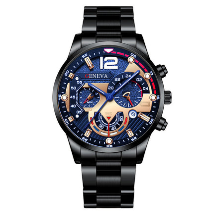 2pcs Men's New Popular Steel Strip Fashion Business Three Eye Quartz Watch Bracelet Set Valentine's Day Gifts - 𝓢𝓱𝓸𝓹𝓵𝓮𝓬𝔂