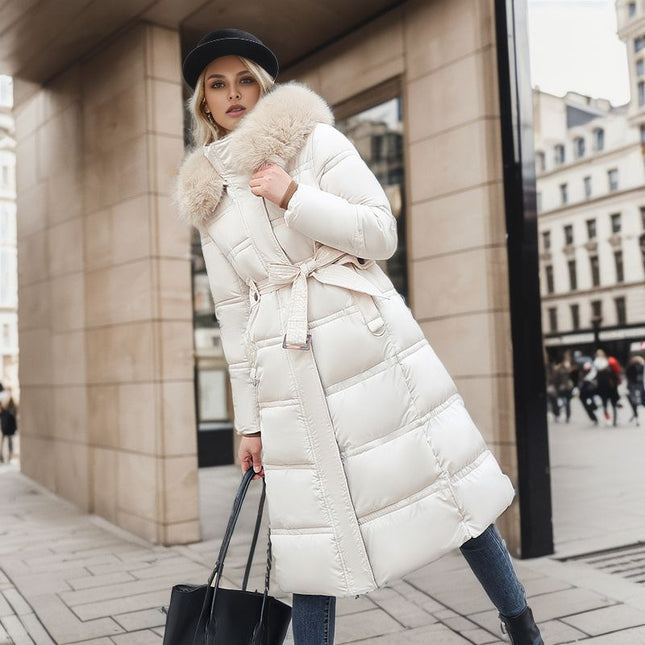 Winter Slim Long Jacket With Fur Hood And Belt Fashion Solid Hooded Coat Warm Clothing For Women - 𝓢𝓱𝓸𝓹𝓵𝓮𝓬𝔂