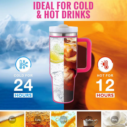 40 Oz Tumbler With Handle Straw Insulated, Stainless Steel Spill Proof Vacuum Coffee Cup Tumbler With Lid Tapered Mug Gifts For Valentine Lover Suitable For Car Gym Office Travel - 𝓢𝓱𝓸𝓹𝓵𝓮𝓬𝔂