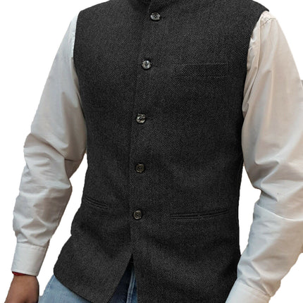 Zhongshan Collar Herringbone Pattern Vest Man - 𝓢𝓱𝓸𝓹𝓵𝓮𝓬𝔂