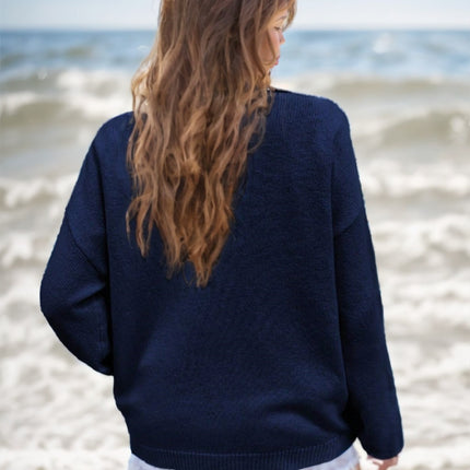 Usa Flag Design Drop Shoulder Sweater,Long Sleeve Tops - 𝓢𝓱𝓸𝓹𝓵𝓮𝓬𝔂