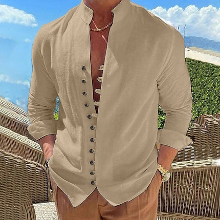 Retro Button Design Long-sleeved Shirt Men's Casual Loose Top Mens Clothing - 𝓢𝓱𝓸𝓹𝓵𝓮𝓬𝔂