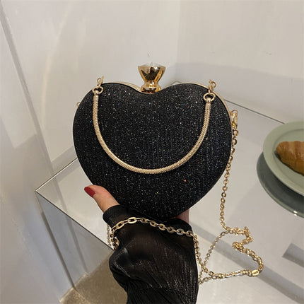 Evening Clutch Bag Women Bag Shiny Handbag Heart Shape Metal Clutches Bag Fashion Chain Shoulder Crossbody Bag Luxury Lady Purse Valentines Day Outfit - 𝓢𝓱𝓸𝓹𝓵𝓮𝓬𝔂