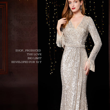Temperament Banquet Ladies Sequined Annual Meeting Host Long Evening Dress - 𝓢𝓱𝓸𝓹𝓵𝓮𝓬𝔂