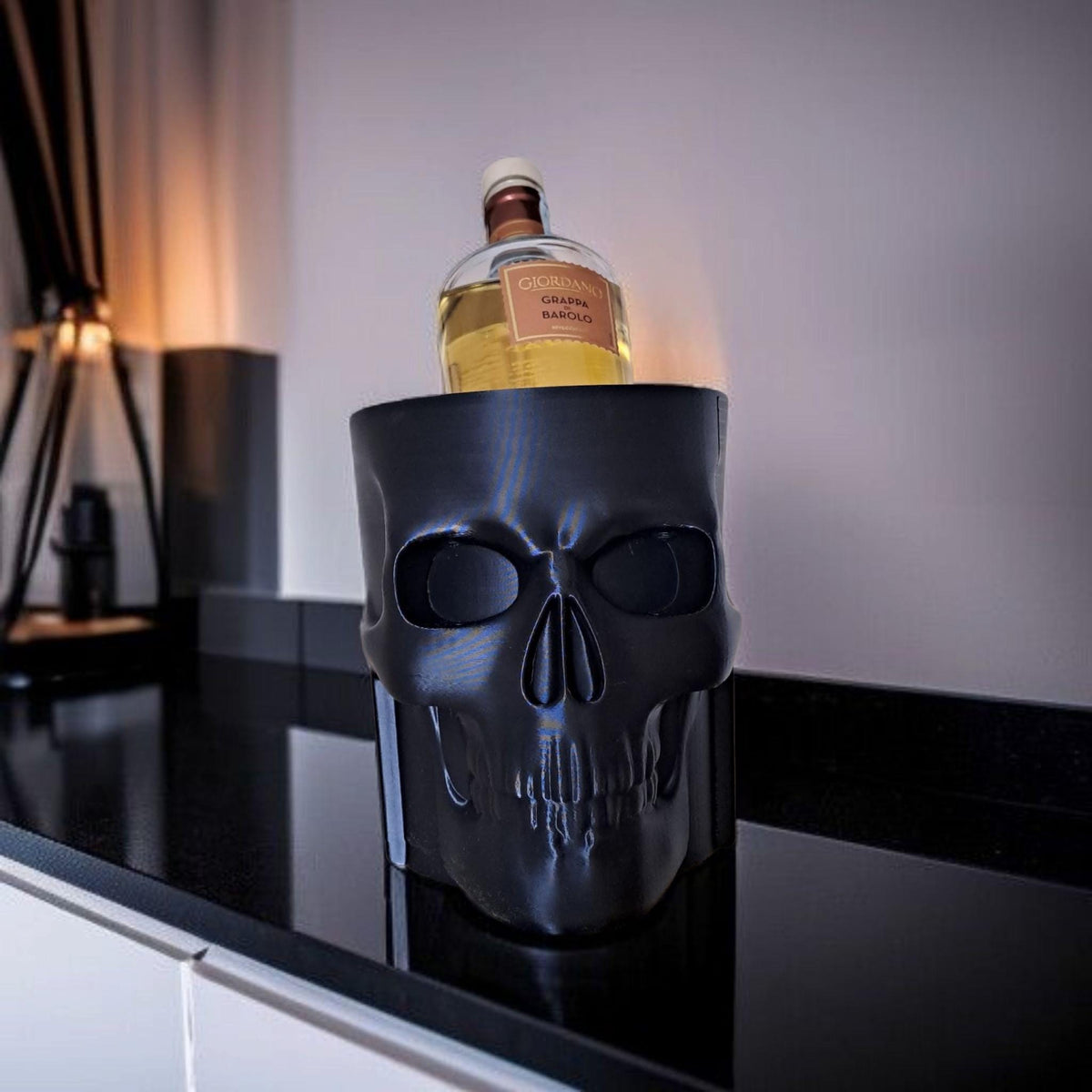 3D Printed Skull Whiskey Bottle Cooler: Gothic Bar Decor