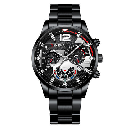 2pcs Men's New Popular Steel Strip Fashion Business Three Eye Quartz Watch Bracelet Set Valentine's Day Gifts - 𝓢𝓱𝓸𝓹𝓵𝓮𝓬𝔂