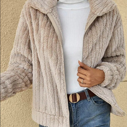 Women's Fleece Lapel Cropped Jacket - 𝓢𝓱𝓸𝓹𝓵𝓮𝓬𝔂
