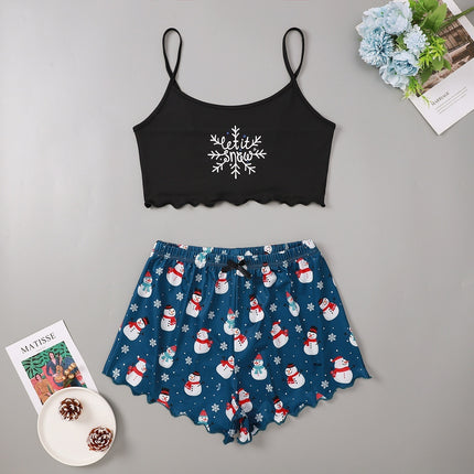 Christmas European And American Thin Pajamas Women's Sleeveless Shorts Milk Silk Simple Casual Two-piece Suit Homewear - 𝓢𝓱𝓸𝓹𝓵𝓮𝓬𝔂