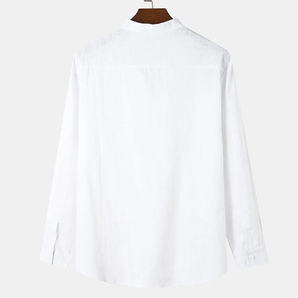 Men's Casual Stand-up Collar Door Barrel Solid Color Long-sleeved Shirt - 𝓢𝓱𝓸𝓹𝓵𝓮𝓬𝔂