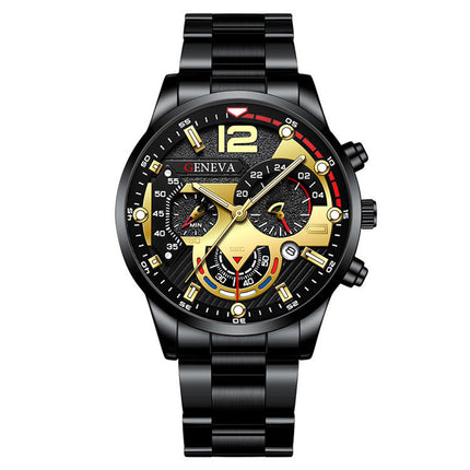 2pcs Men's New Popular Steel Strip Fashion Business Three Eye Quartz Watch Bracelet Set Valentine's Day Gifts - 𝓢𝓱𝓸𝓹𝓵𝓮𝓬𝔂